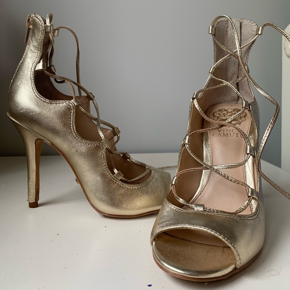 Gold Vince Camuto Lace Up Heels